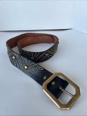 Leather and brass studded belt 36